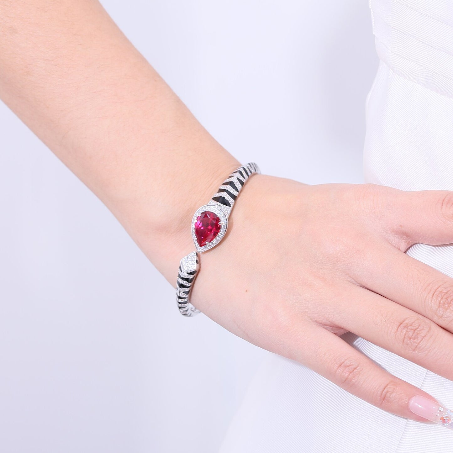 Lab Created Ruby Silver Cuff Bracelets for Women, Handmade Jewelry