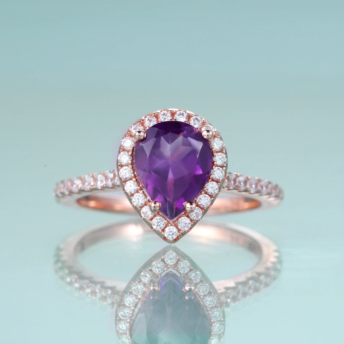 Pear Amethyst Halo Ring 925 Sterling Silver - Choosen Jewelry Engagement Promise Ring