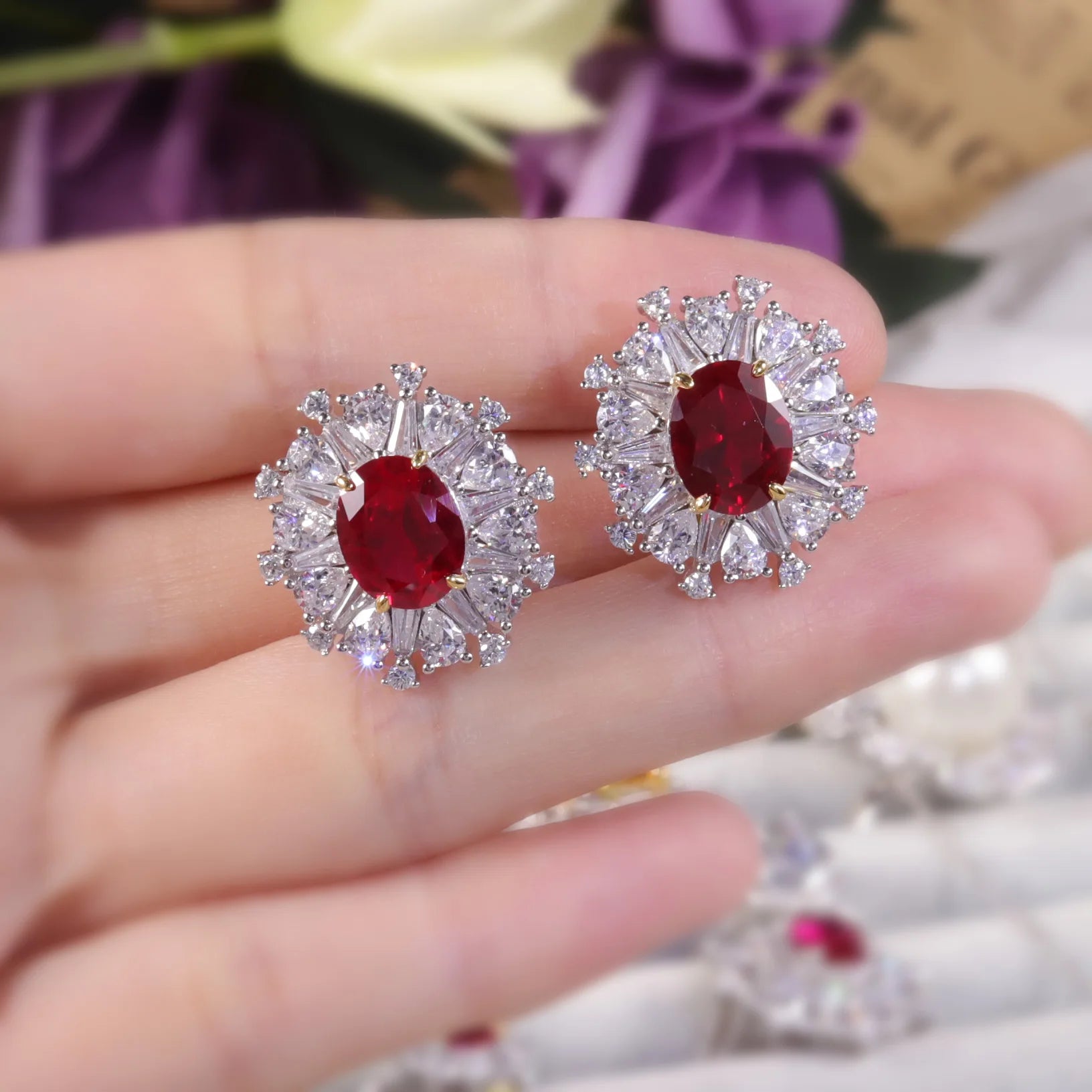 Sterling Silver Ruby Stud Earrings - July Birthstone Bridal Jewelry by Choosen