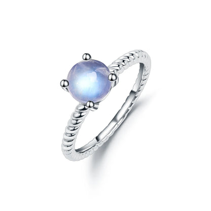 Textured Milky Blue Moonstone Ring in 925 Sterling Silver by Choosen Jewelry - Classic Wedding Band