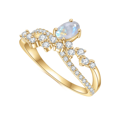 Elegant 14K Gold Filled Moonstone Engagement Ring with CZ in 925 Sterling Silver - Handmade Jewelry - Perfect Gift for Women