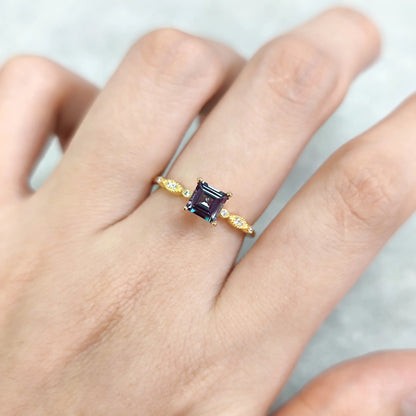 Choosen Jewelry: Asscher Cut Lab Alexandrite Engagement Ring in Sterling Silver