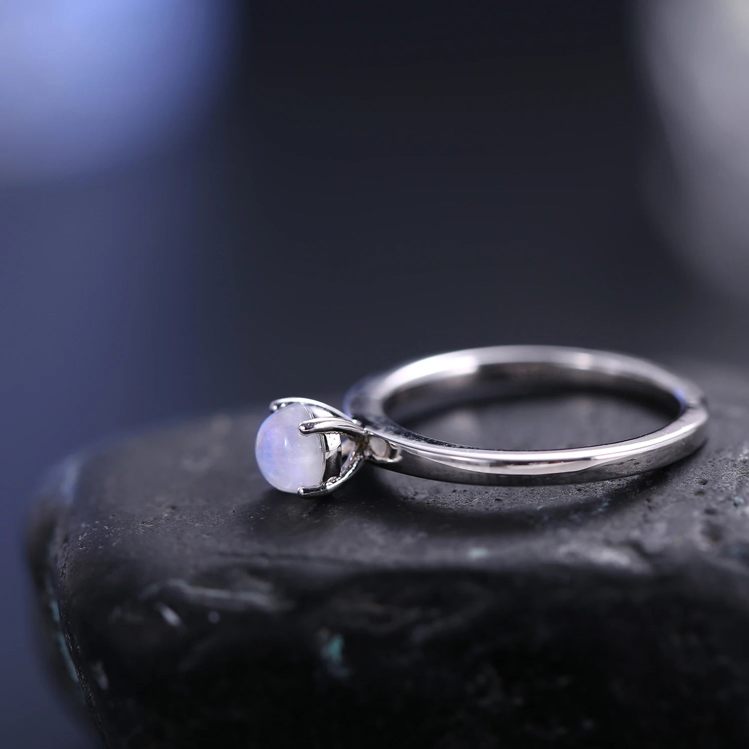 Rainbow Moonstone Gemstone Ring in 925 Sterling Silver - 5*5 mm Moonstone Solitaire Ring | Elegant June Birthstone Jewelry, Ideal Moonstone Gifts