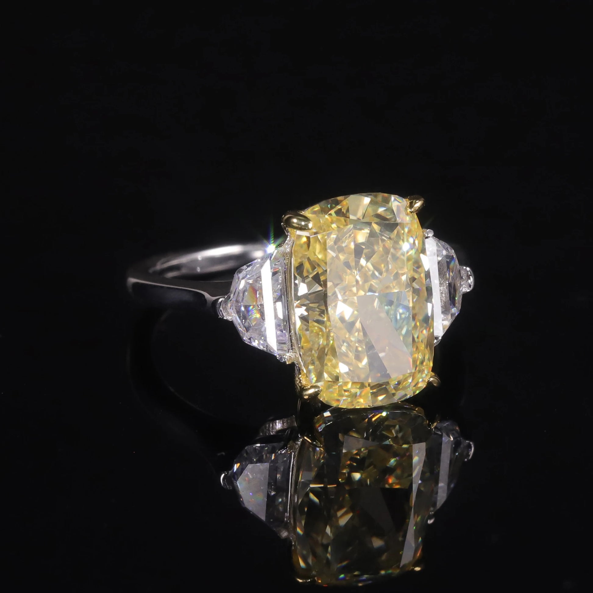 Choosen Jewelry: Fancy Light Yellow CZ Three Stone Engagement Ring in 925 Sterling Silver