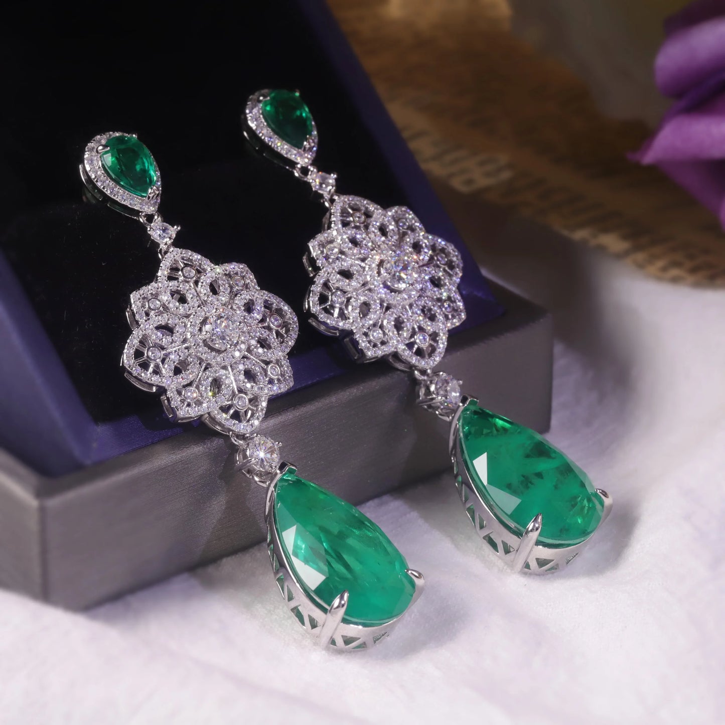 Vintage-Inspired Sterling Silver Emerald Drop Earrings | Choosen Jewelry