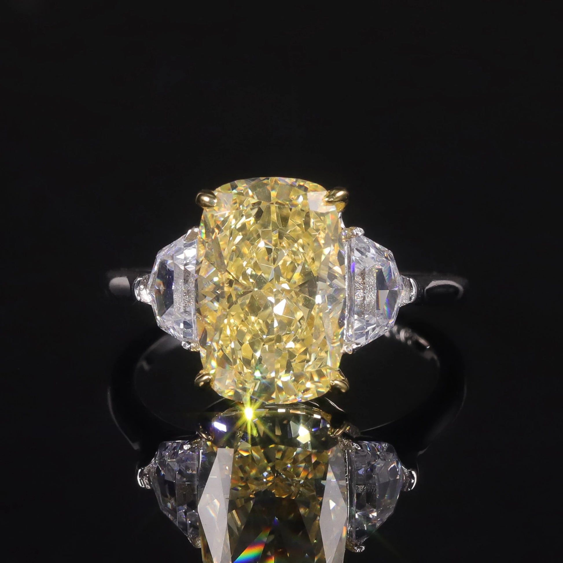 Choosen Jewelry: Fancy Light Yellow CZ Three Stone Engagement Ring in 925 Sterling Silver