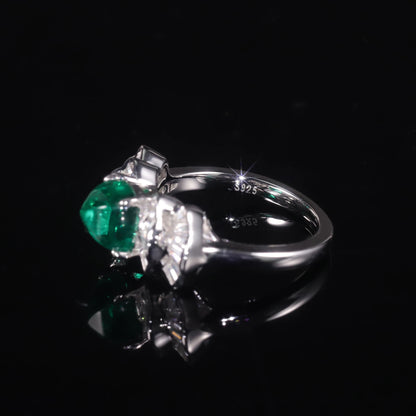 Art Deco Emerald Wedding Ring - Sterling Silver Vintage Style by Choosen Jewelry