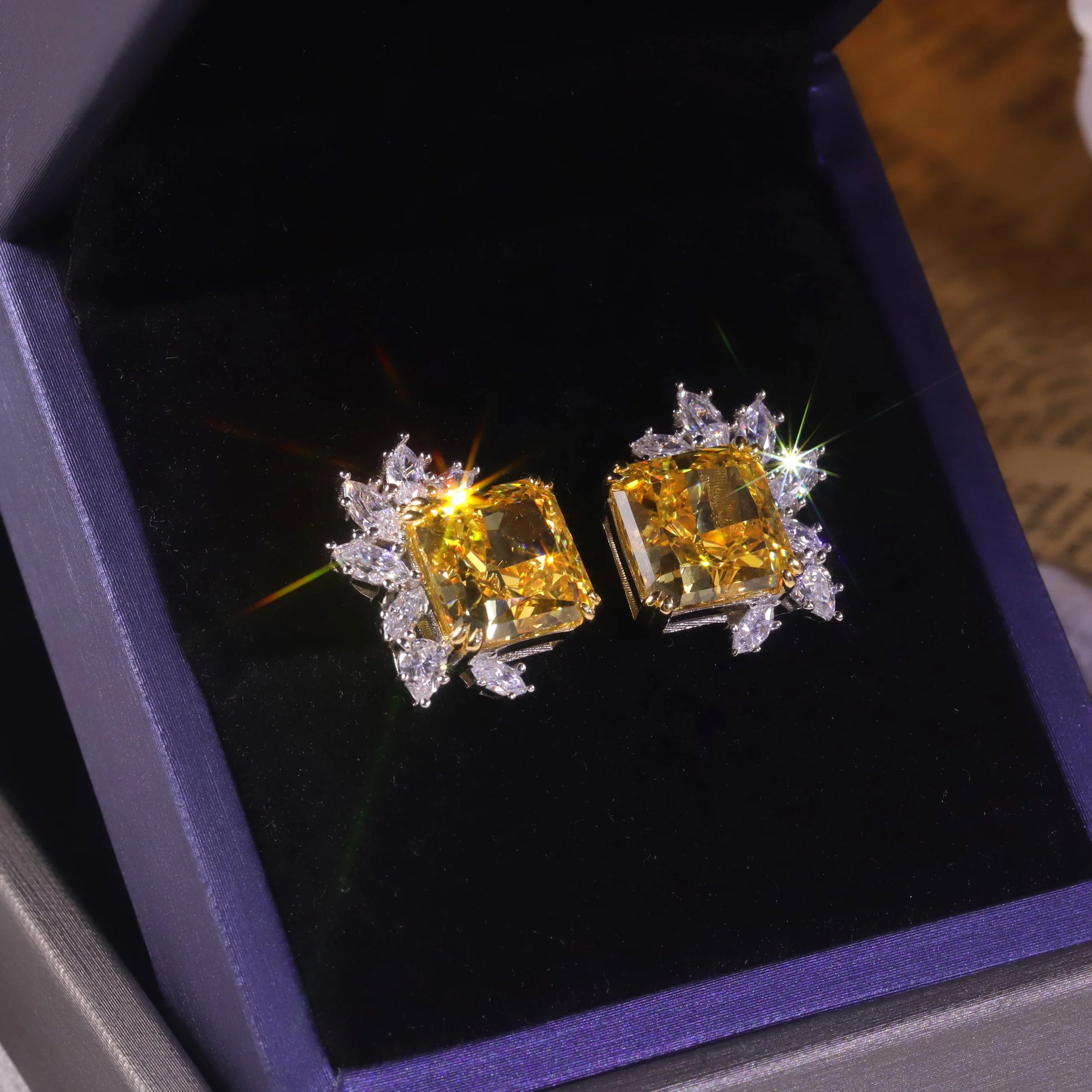 Choosen Jewelry: Vintage-Style Yellow CZ Stud Earrings in 925 Sterling Silver