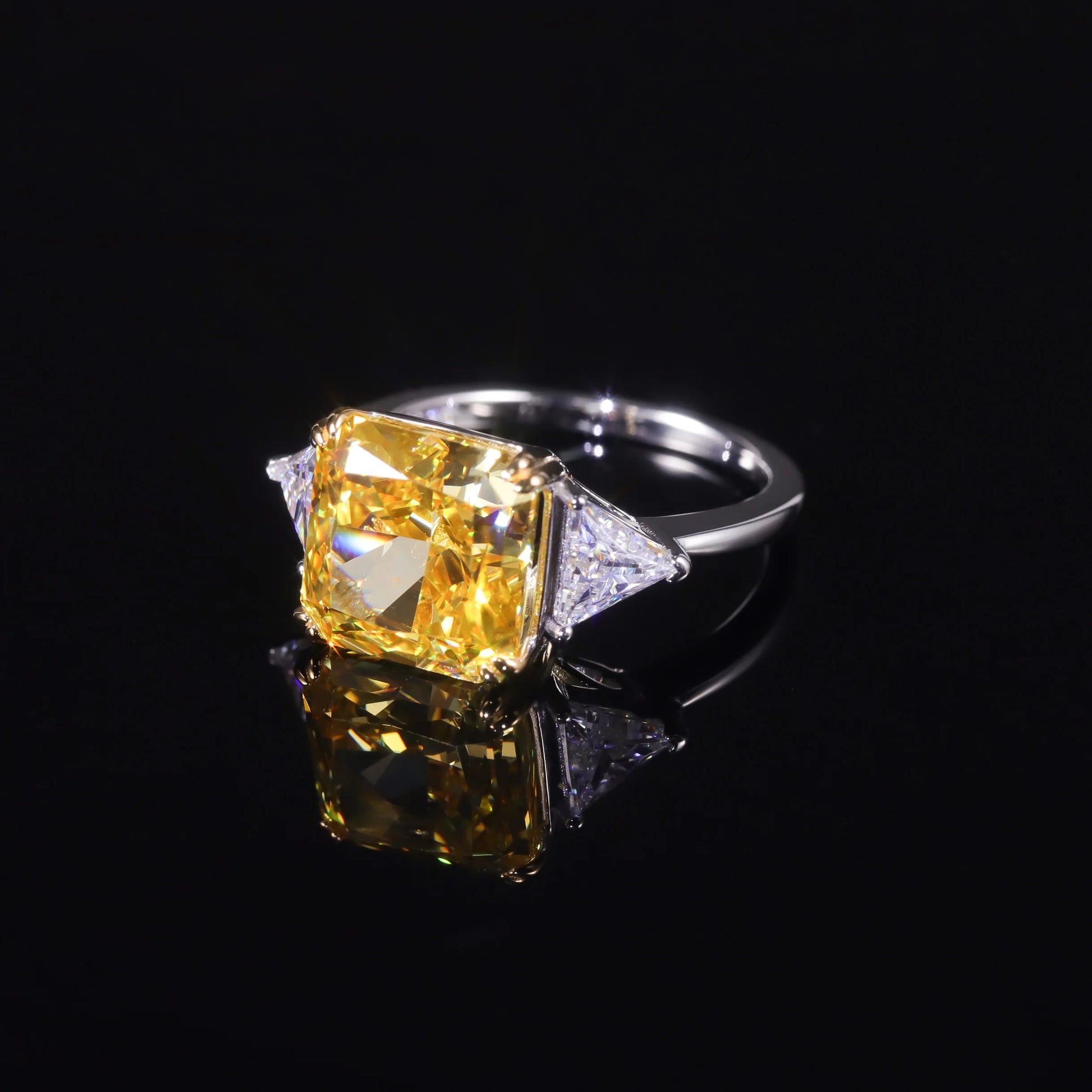 Choosen Jewelry: Vivid Yellow CZ Engagement Ring - 925 Sterling Silver Handmade Luxury Statement Ring