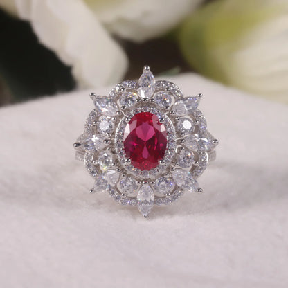 Vintage Art Deco Ruby Engagement Ring - 925 Sterling Silver - Choosen Jewelry