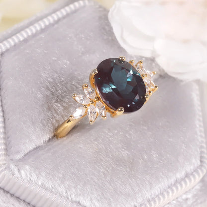 Color-Changing Lab Alexandrite Engagement Ring | 14K Gold Plated 925 Sterling Silver | Choosen Jewelry