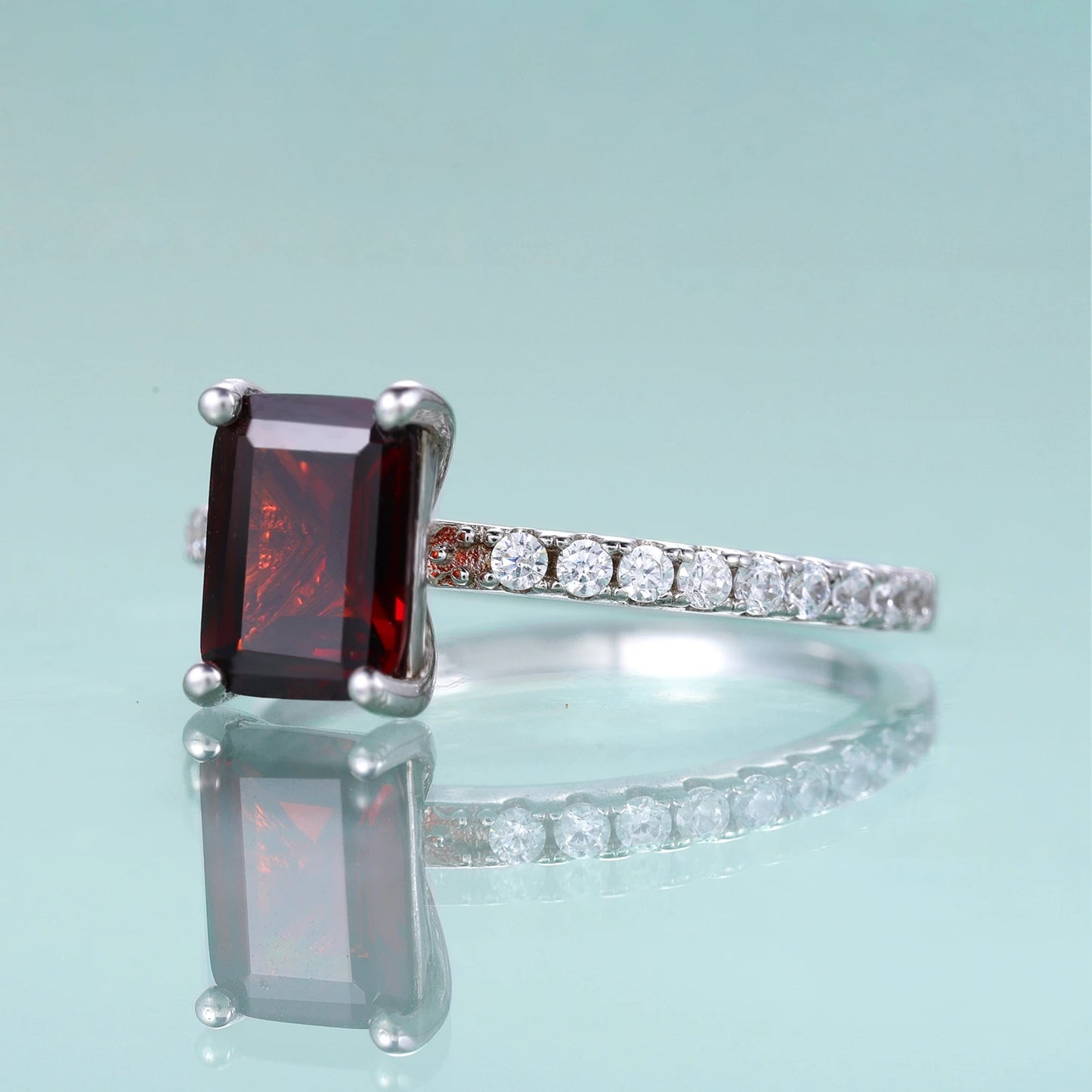 Emerald Cut Garnet Engagement Ring | Art Deco 925 Sterling Silver | Choosen Jewelry