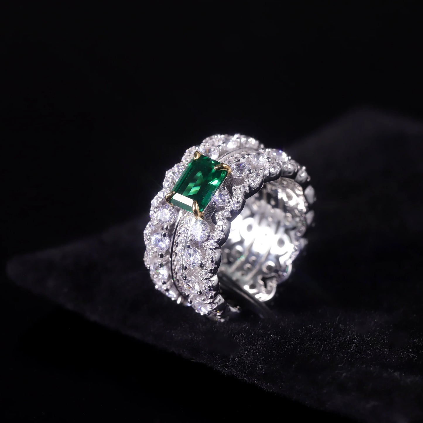 Synthetic Emerald Art Deco Ring - 925 Sterling Silver | Choosen Jewelry