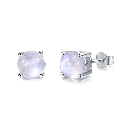 Choosen Jewelry: 5mm Natural Milky Blue Moonstone Sterling Silver Stud Earrings - June Birthstone