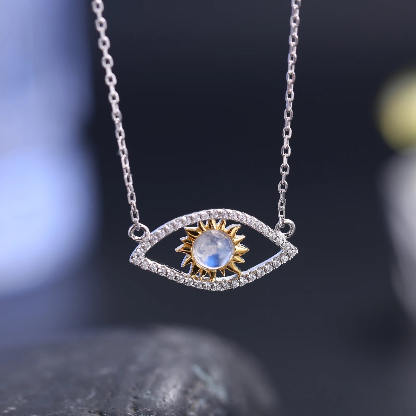 June Birthstone Moonstone Hamsa Pendant Necklace - 925 Sterling Silver | Choosen Jewelry