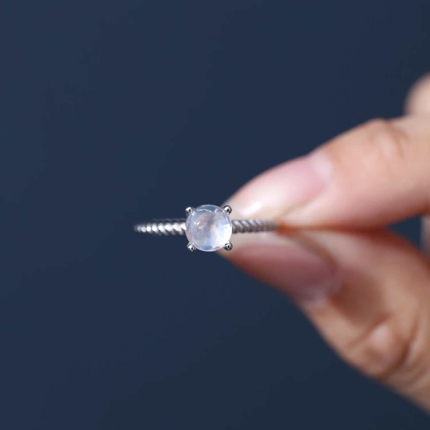 Textured Milky Blue Moonstone Ring in 925 Sterling Silver by Choosen Jewelry - Classic Wedding Band