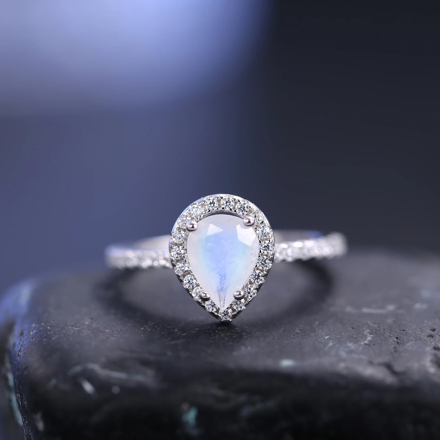 Vintage Pear Moonstone Halo Engagement Ring - June Birthstone 925 Sterling Silver by Choosen Jewelry