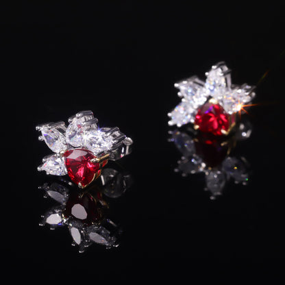 Vintage Palm Leaf Ruby Stud Earrings - 925 Sterling Silver - Choosen Jewelry