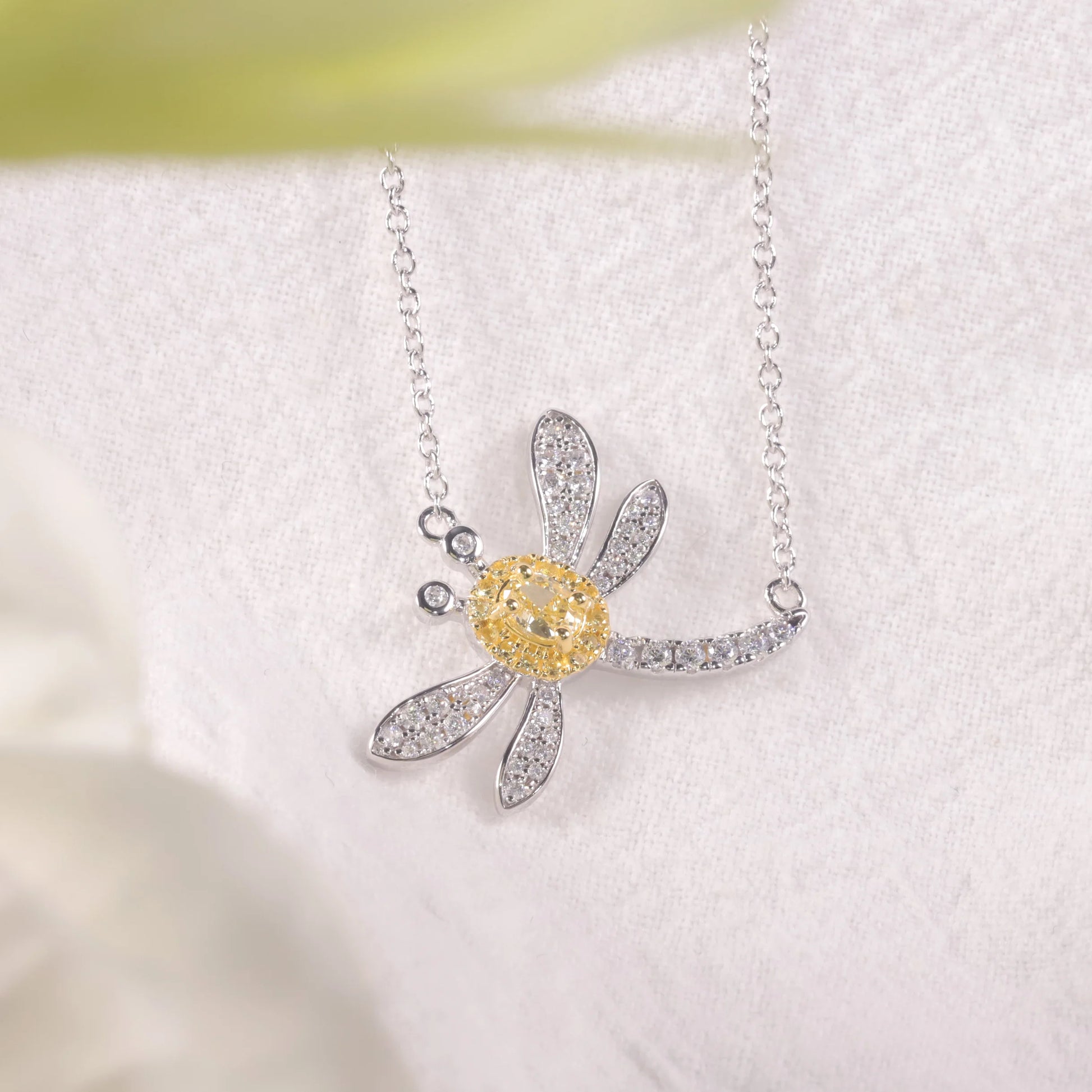 Sterling Silver Dragonfly Pendant Necklace with Yellow CZ - Choosen Jewelry