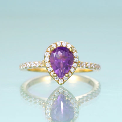 Pear Amethyst Halo Ring 925 Sterling Silver - Choosen Jewelry Engagement Promise Ring