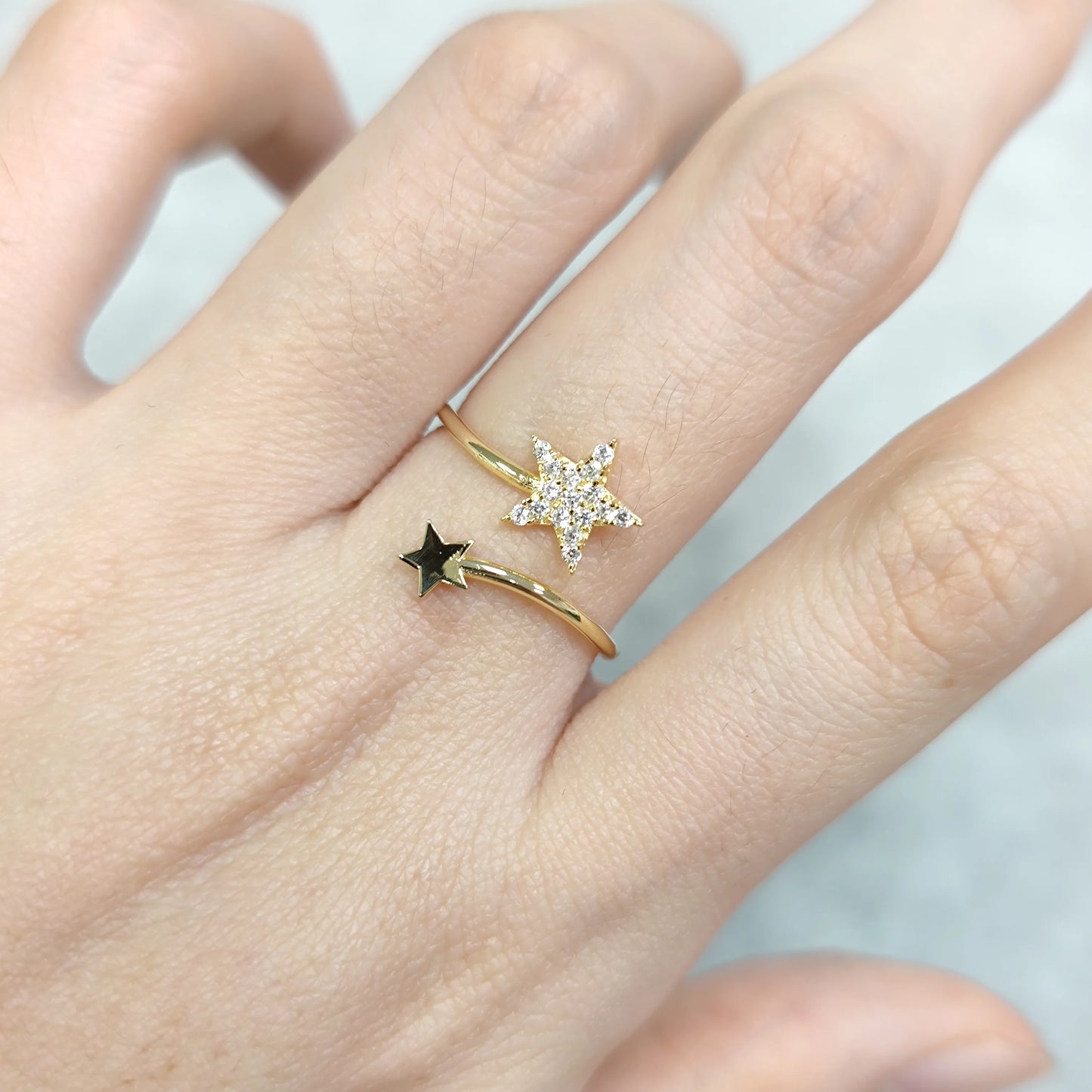 925 Sterling Silver Moissanite Star Ring - Dainty Open Dual Design by Choosen Jewelry