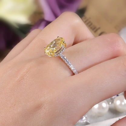 Oval Yellow CZ Diamond Engagement Ring - 925 Sterling Silver - Choosen Jewelry