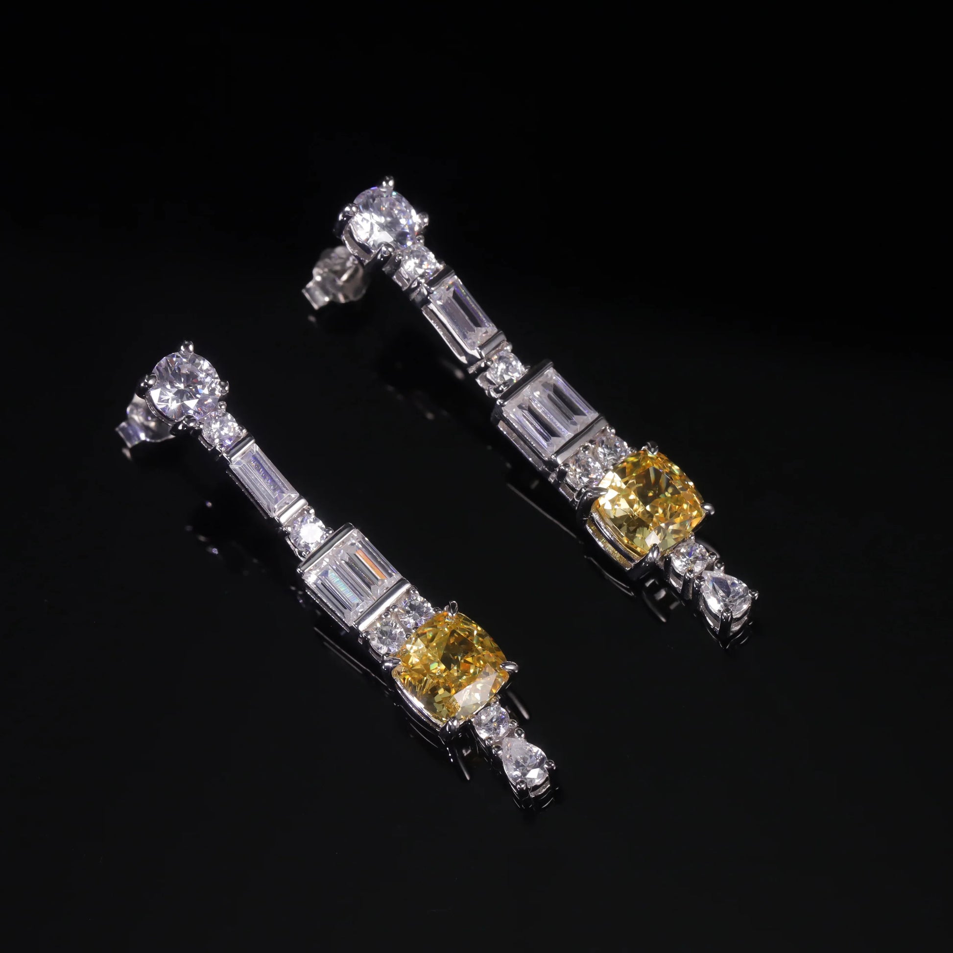 Luxury Yellow Diamond CZ Dangle Earrings - 925 Sterling Silver by Choosen Jewelry