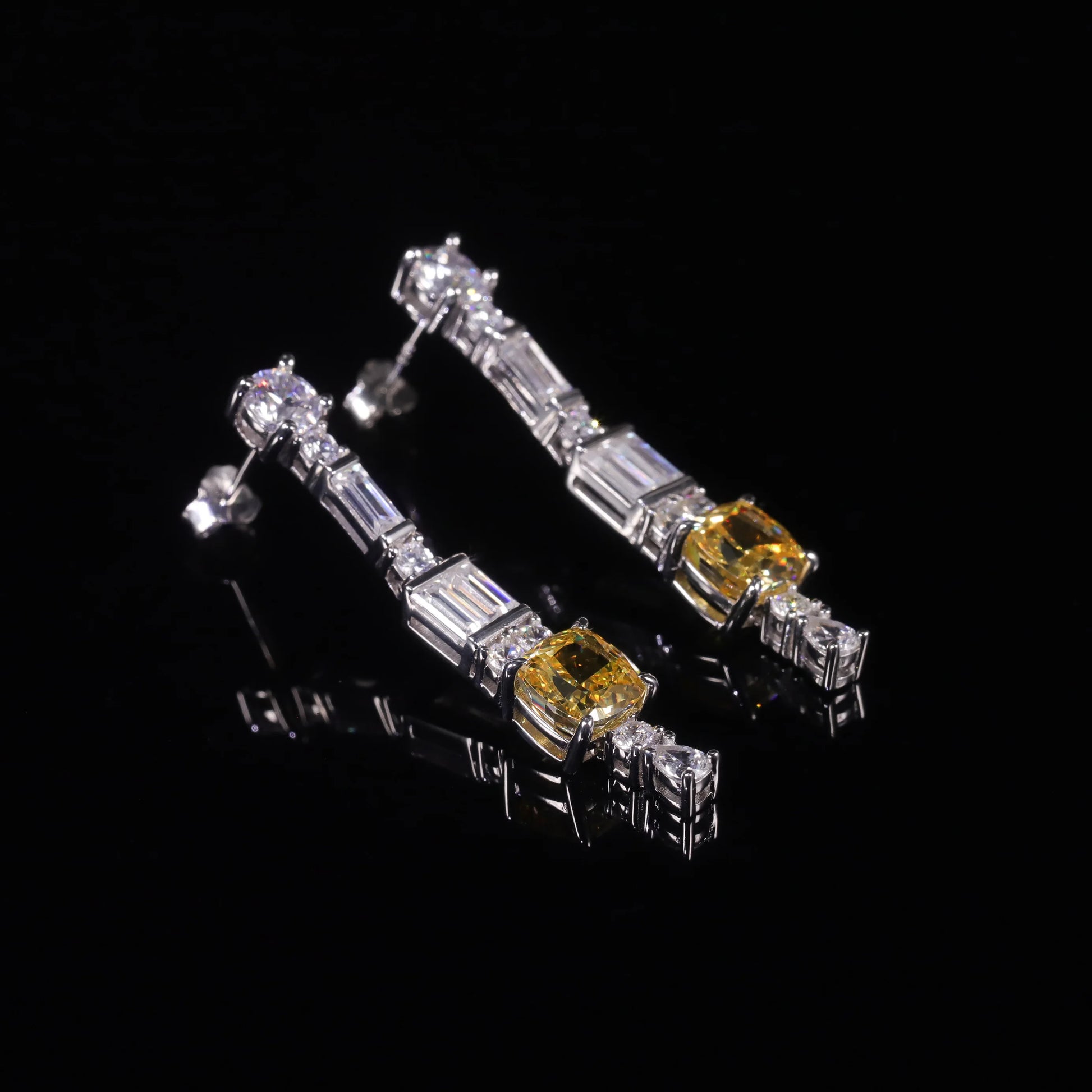 Luxury Yellow Diamond CZ Dangle Earrings - 925 Sterling Silver by Choosen Jewelry