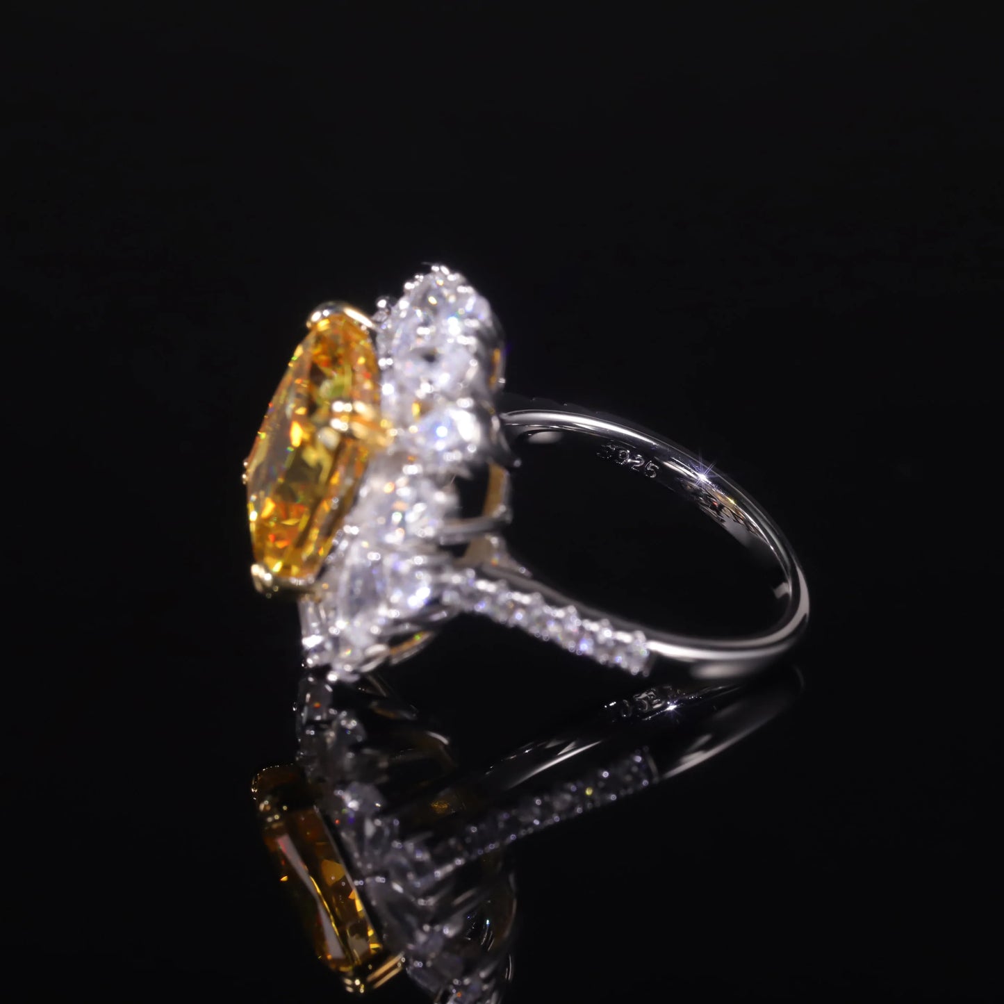 Choosen Jewelry: Art Deco 925 Sterling Silver Engagement Ring with Yellow CZ Diamond