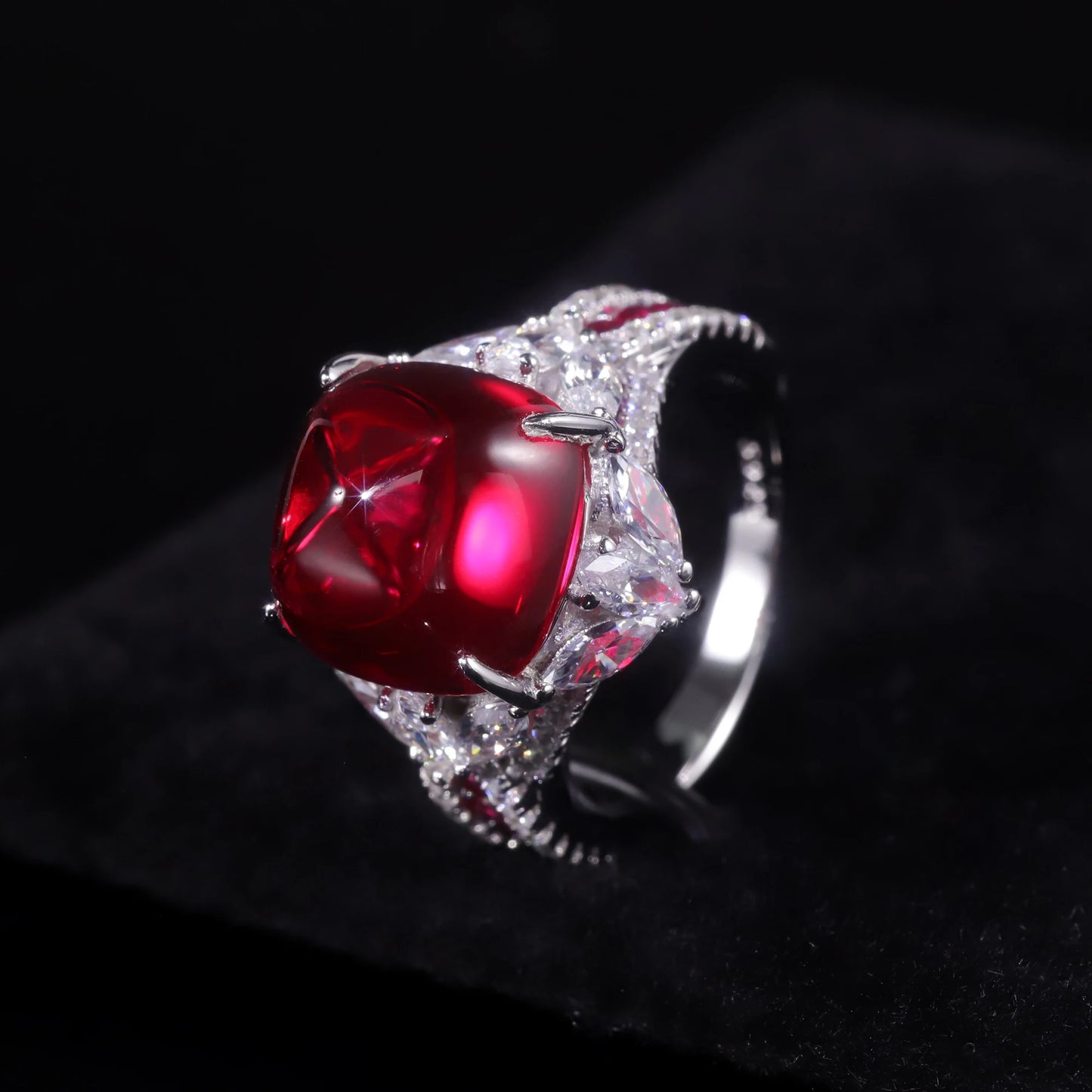 Vintage Art Deco Lab Ruby Ring - 925 Sterling Silver - Choosen Jewelry