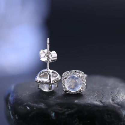 June Birthstone Moonstone Halo Stud Earrings | 925 Sterling Silver | Choosen Jewelry