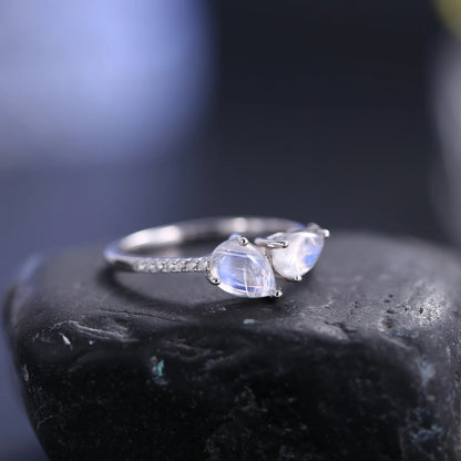 Rainbow Moonstone Gemstone Ring in 925 Sterling Silver with CZ Side Stones - 5*7 mm Pear Cut | Elegant June Birthstone Jewelry, Ideal Moonstone Gifts