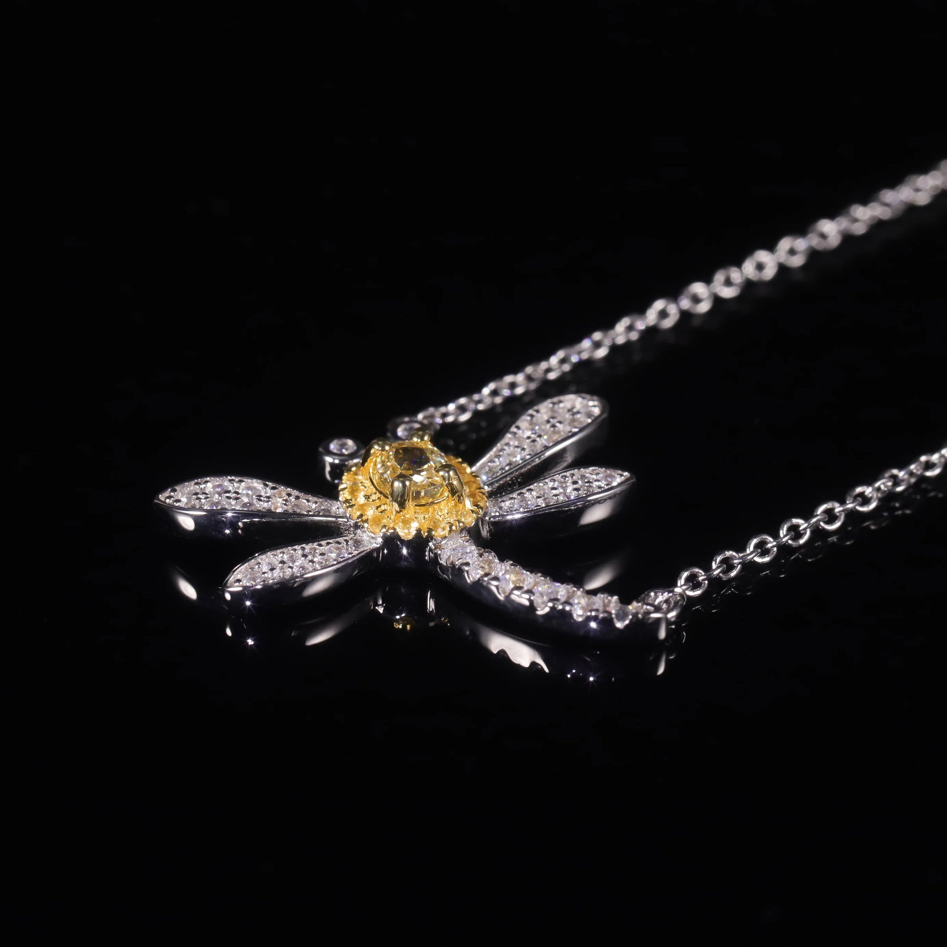 Sterling Silver Dragonfly Pendant Necklace with Yellow CZ - Choosen Jewelry