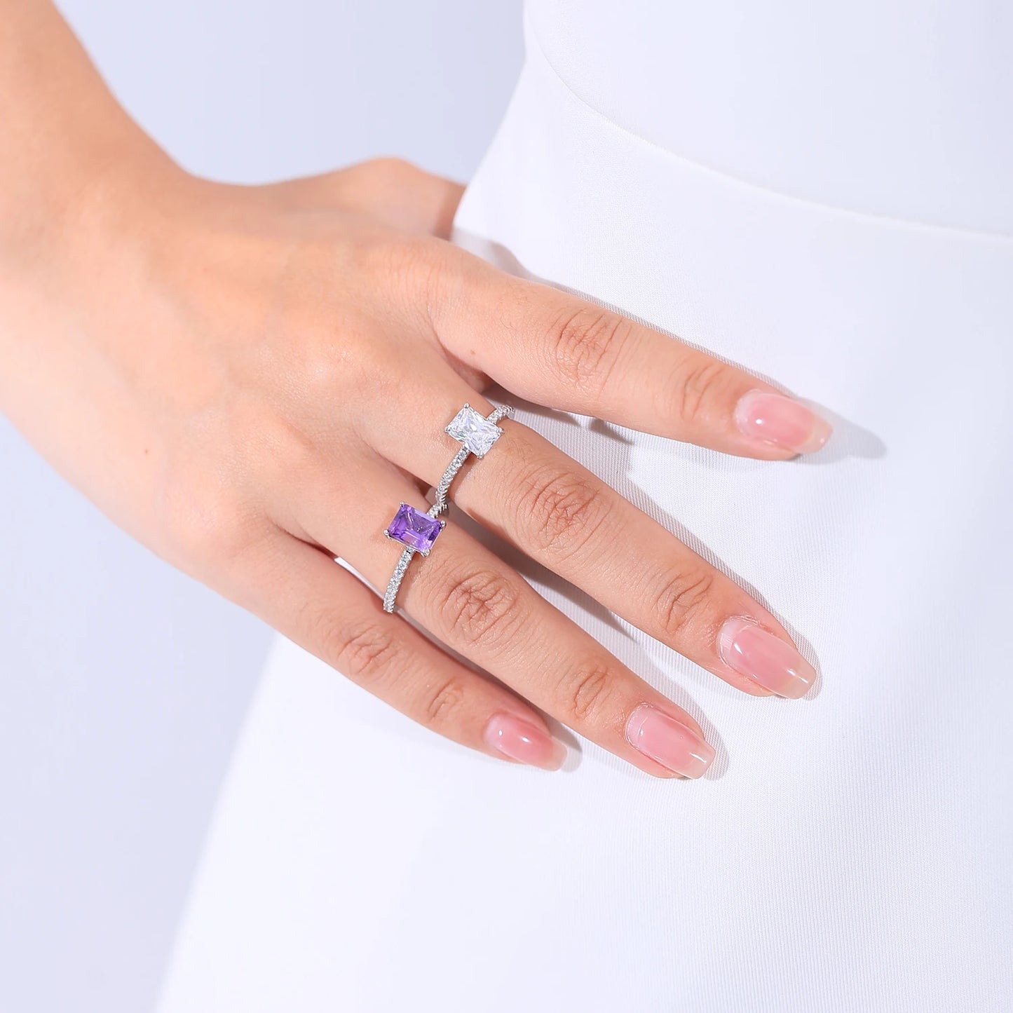 Emerald Cut Amethyst Solitaire Engagement Ring - Choosen Jewelry 925 Sterling Silver