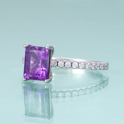 Emerald Cut Amethyst Solitaire Engagement Ring - Choosen Jewelry 925 Sterling Silver