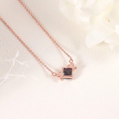 Color Change Lab Alexandrite Square Pendant Necklace | 925 Sterling Silver | Choosen Jewelry