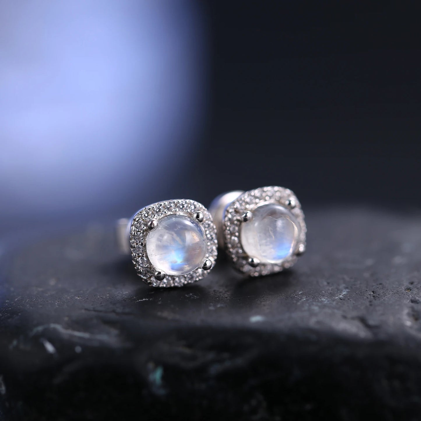 June Birthstone Moonstone Halo Stud Earrings | 925 Sterling Silver | Choosen Jewelry