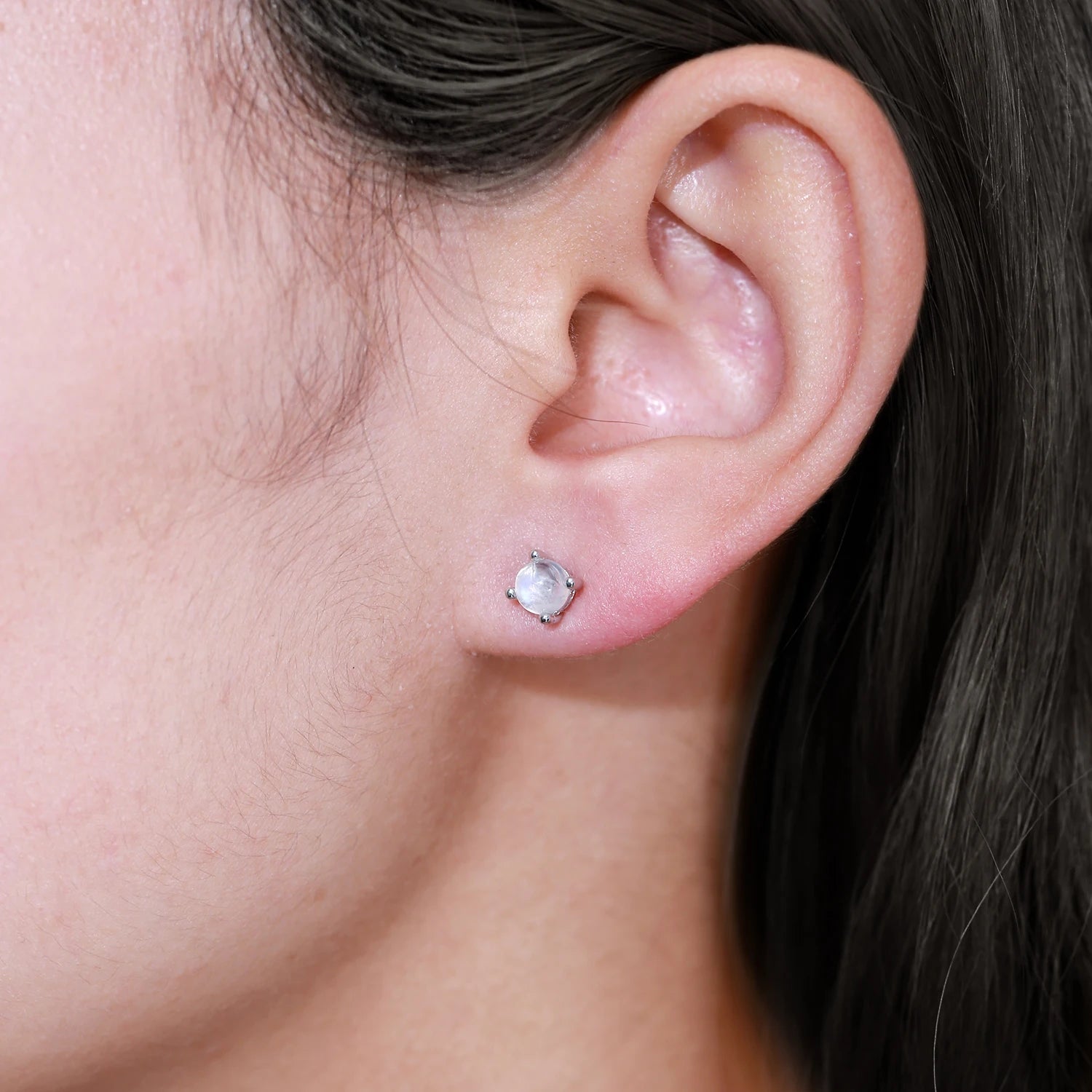 Choosen Jewelry: 5mm Natural Milky Blue Moonstone Sterling Silver Stud Earrings - June Birthstone