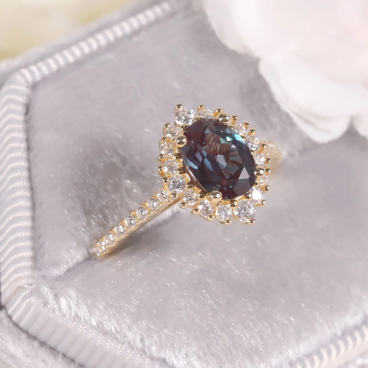 Oval Alexandrite Engagement Ring | Choosen Jewelry Sterling Silver Halo Bridal Ring