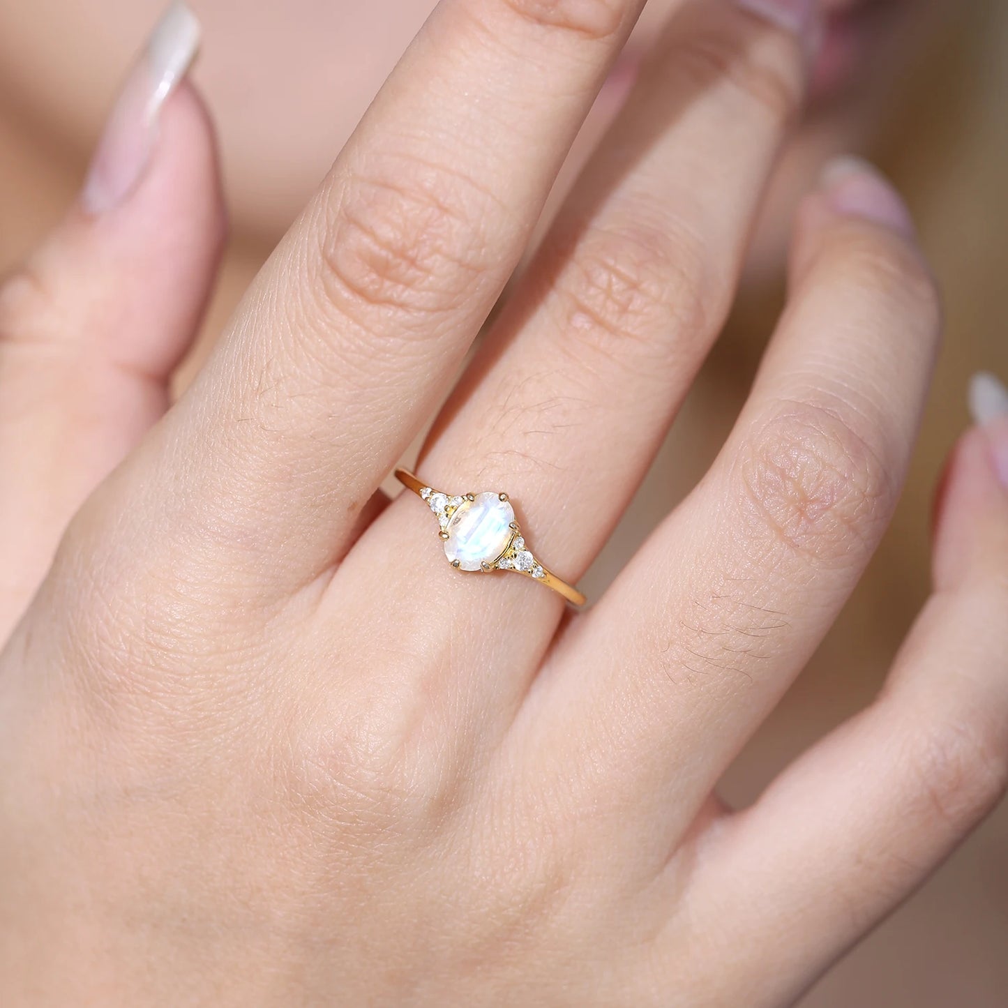 Elegant Moonstone Ring - Gold Plated, Ideal for Engagement, Anniversary, or Special Occasions, Delicate Design, Premium Quality Jewelry