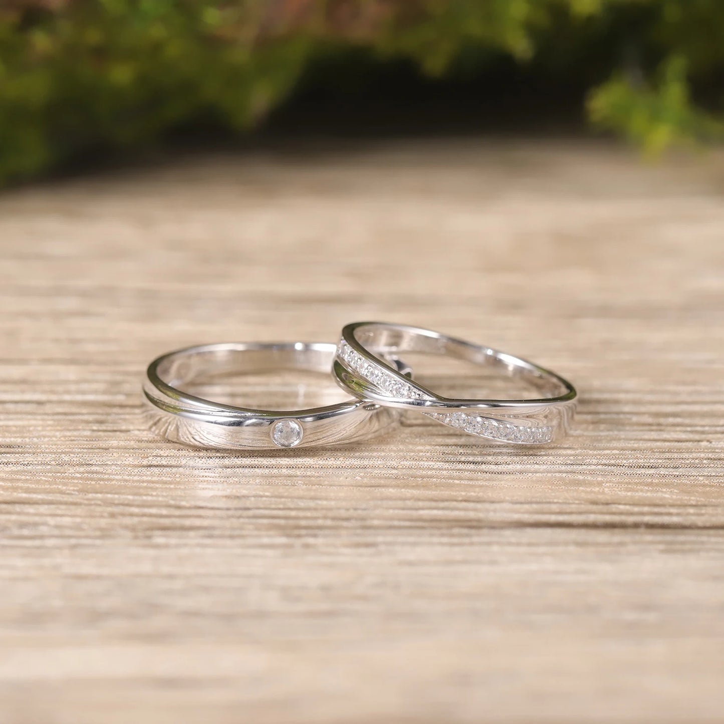 Choosen Jewelry: Moissanite Couple's Wedding Bands in 925 Sterling Silver - Classic Promise Rings