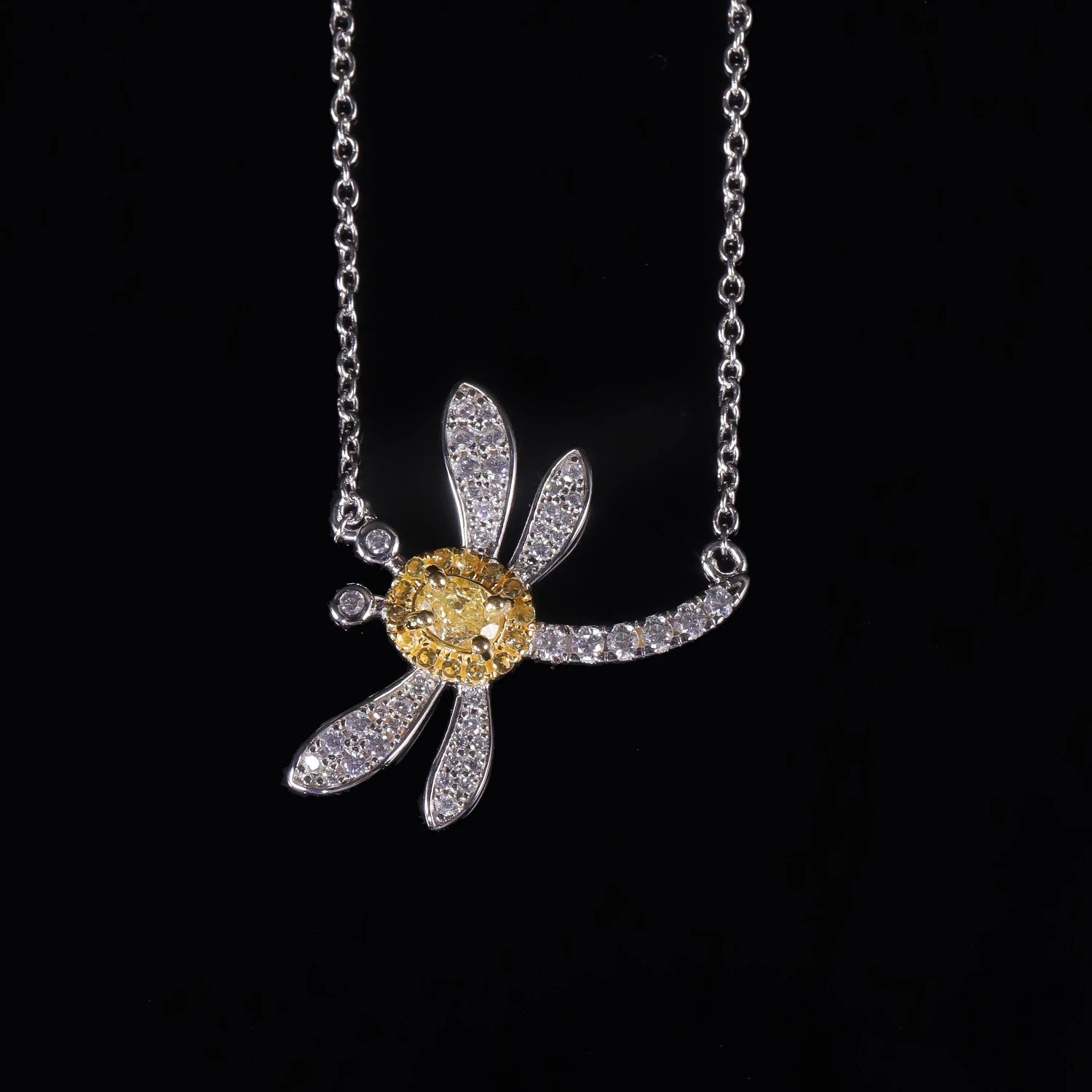 Sterling Silver Dragonfly Pendant Necklace with Yellow CZ - Choosen Jewelry