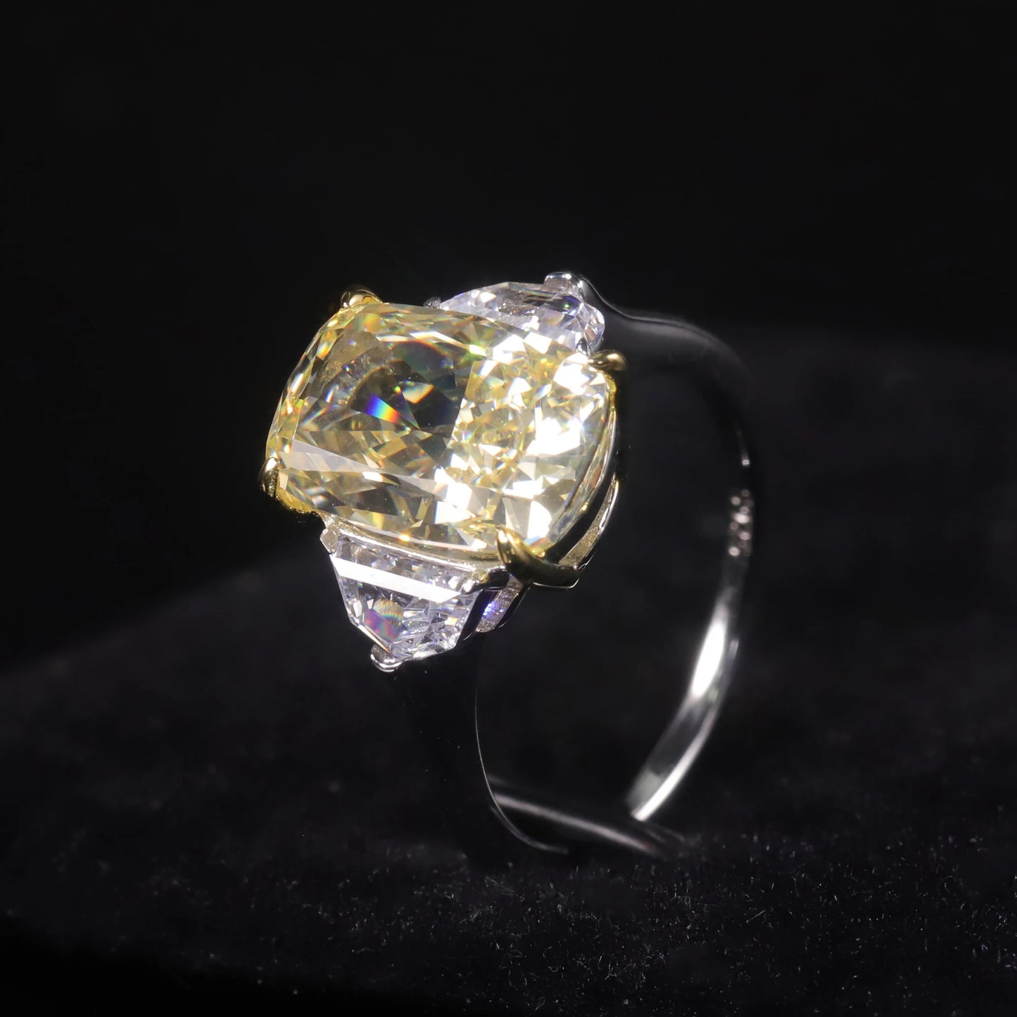 Choosen Jewelry: Fancy Light Yellow CZ Three Stone Engagement Ring in 925 Sterling Silver