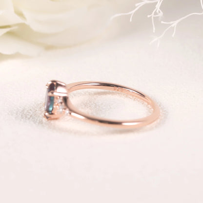 Choosen Jewelry: 925 Sterling Silver Oval Alexandrite Engagement Ring with Rose Gold Plating