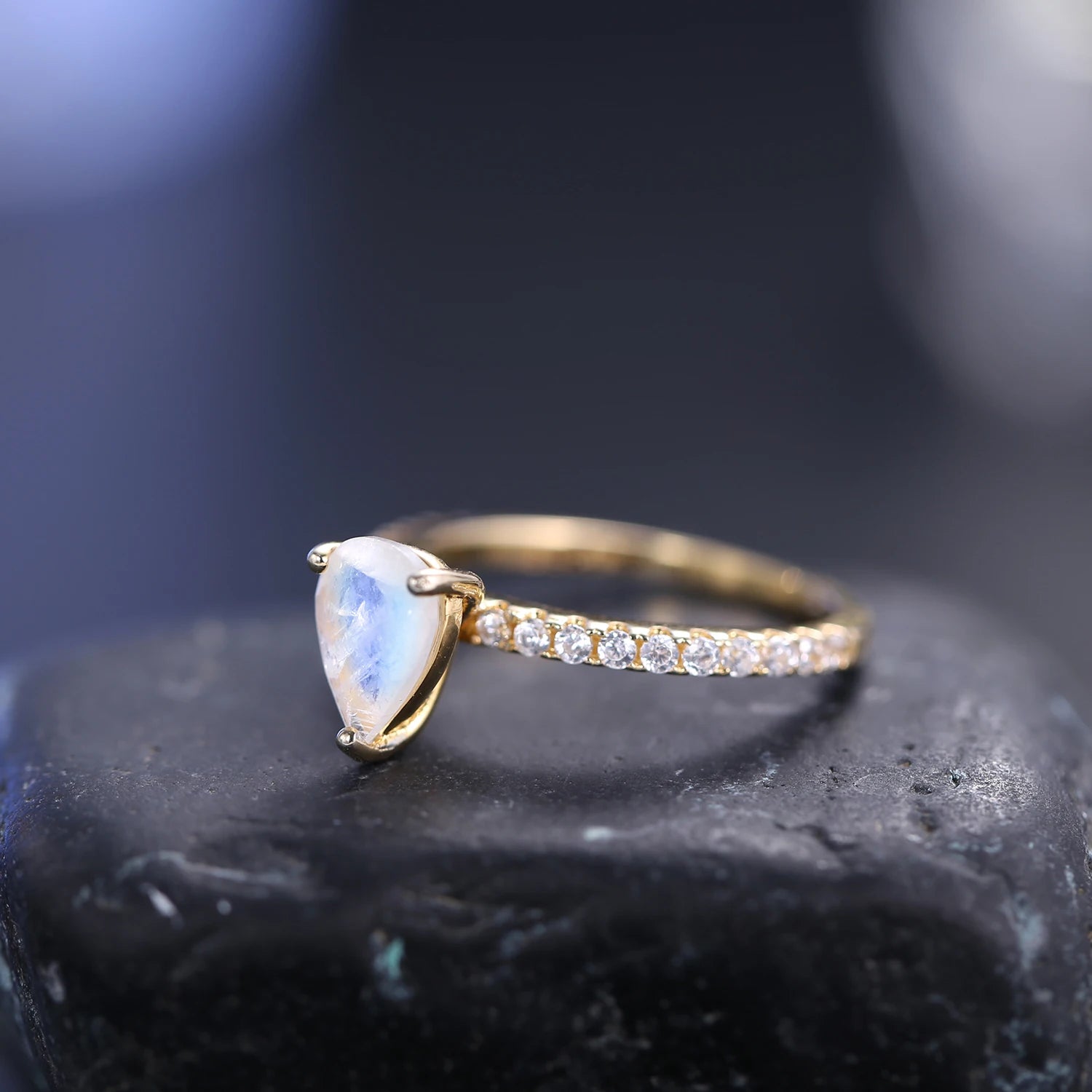 Vintage Pear Moonstone Engagement Ring - 925 Sterling Silver | Choosen Jewelry