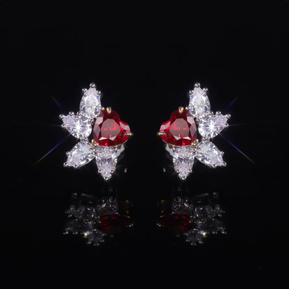 Vintage Palm Leaf Ruby Stud Earrings - 925 Sterling Silver - Choosen Jewelry