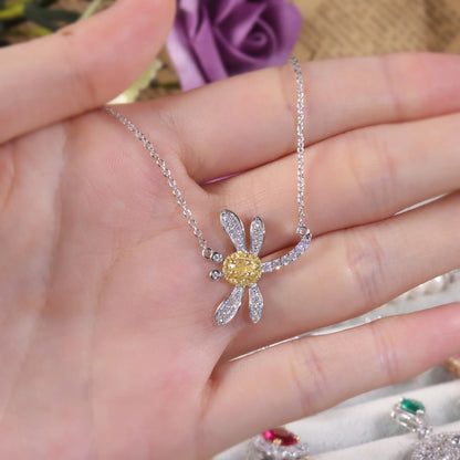 Sterling Silver Dragonfly Pendant Necklace with Yellow CZ - Choosen Jewelry