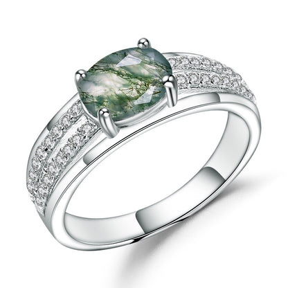 1.3Ct Green Moss Agate Split Shank Engagement Ring  in 925 Sterling Silver