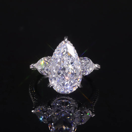 Pear-Shaped Three Stone Engagement Ring - 925 Sterling Silver with CZ - Choosen Jewelry