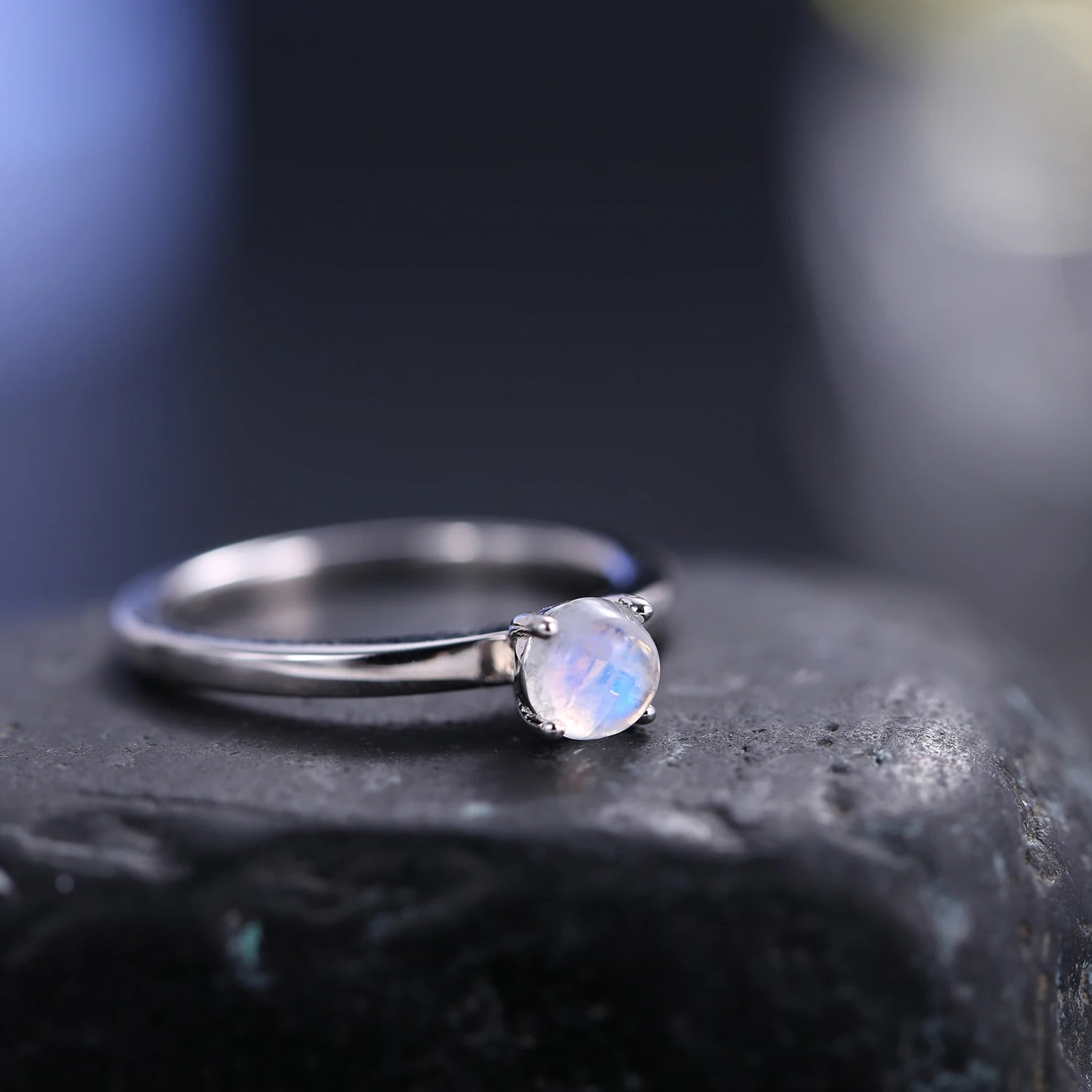 Rainbow Moonstone Gemstone Ring in 925 Sterling Silver - 5*5 mm Moonstone Solitaire Ring | Elegant June Birthstone Jewelry, Ideal Moonstone Gifts